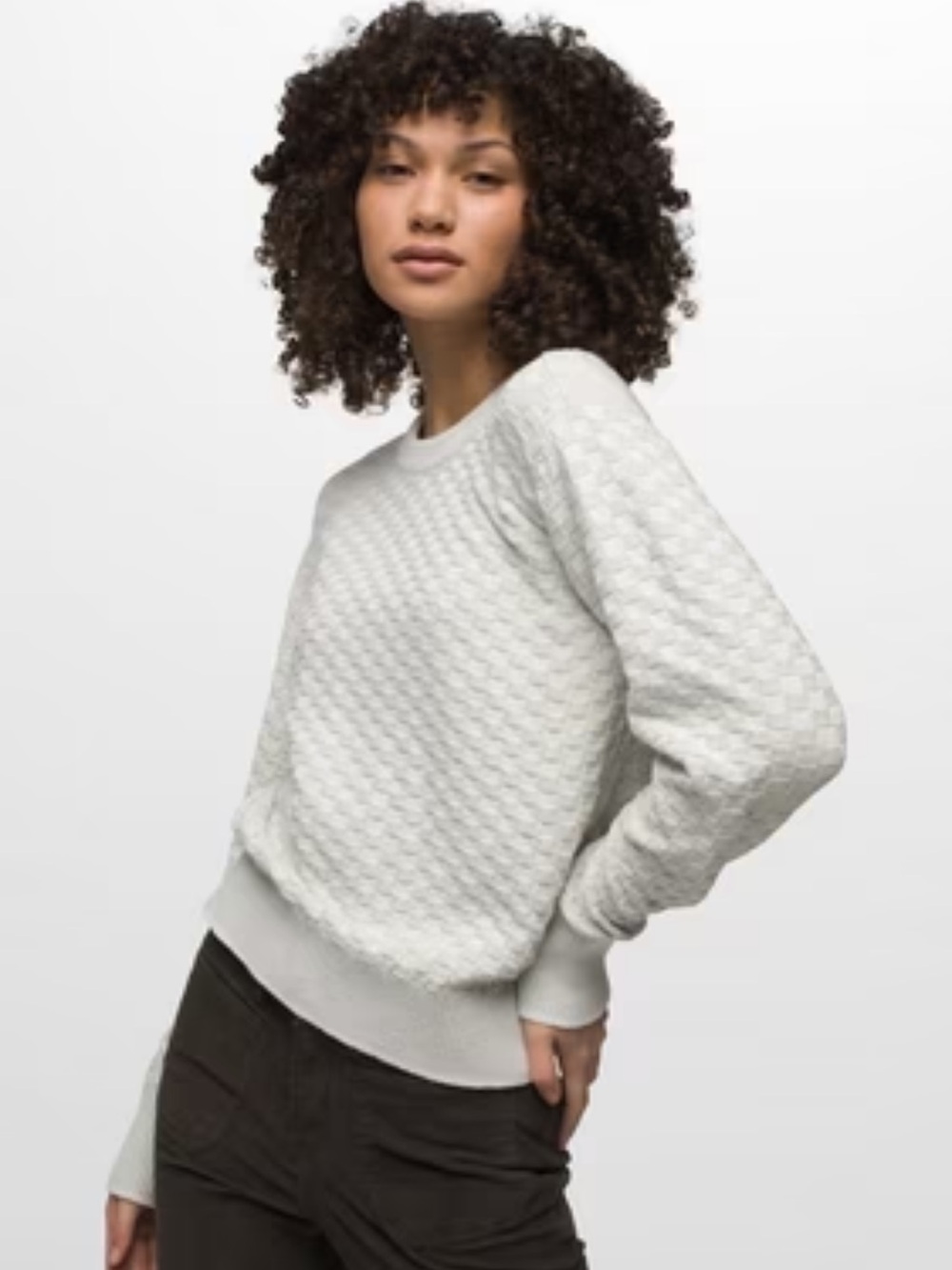 Prana Off Whitw Textured Crew Sweatshirt